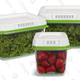 Rubbermaid’s FreshWorks Produce Saver Storage Containers feature a tray on the bottom that keeps excess moisture away from your fruits and vegetables, plus a lid that lets CO2 out, which keeps your produce fresher for longer.